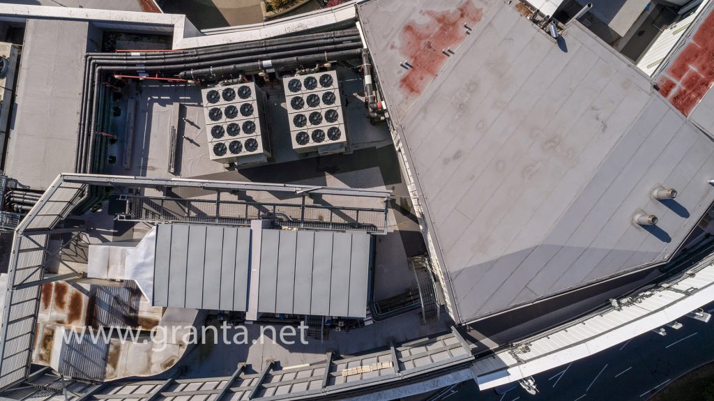 Aerial photo of a roof, taken by drone