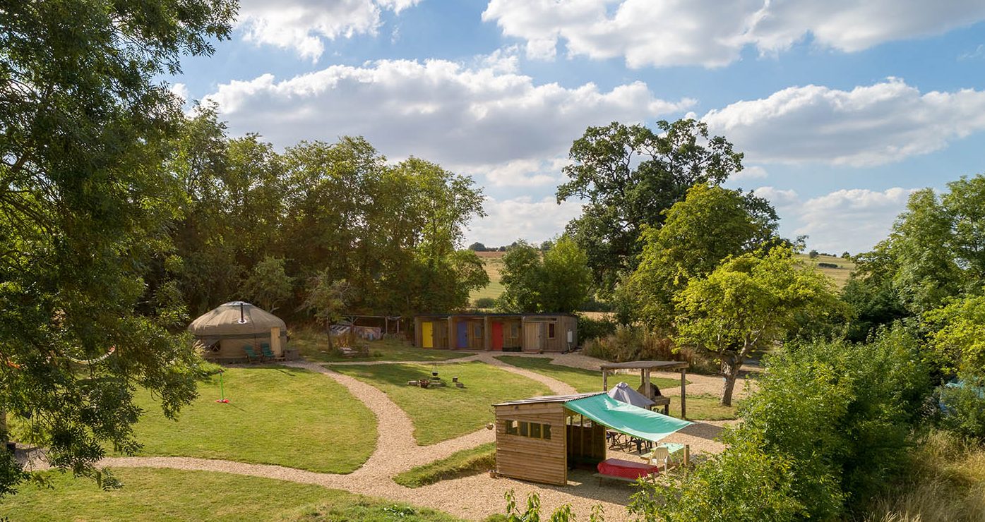 Drone photo of Campden Yurts glamping site