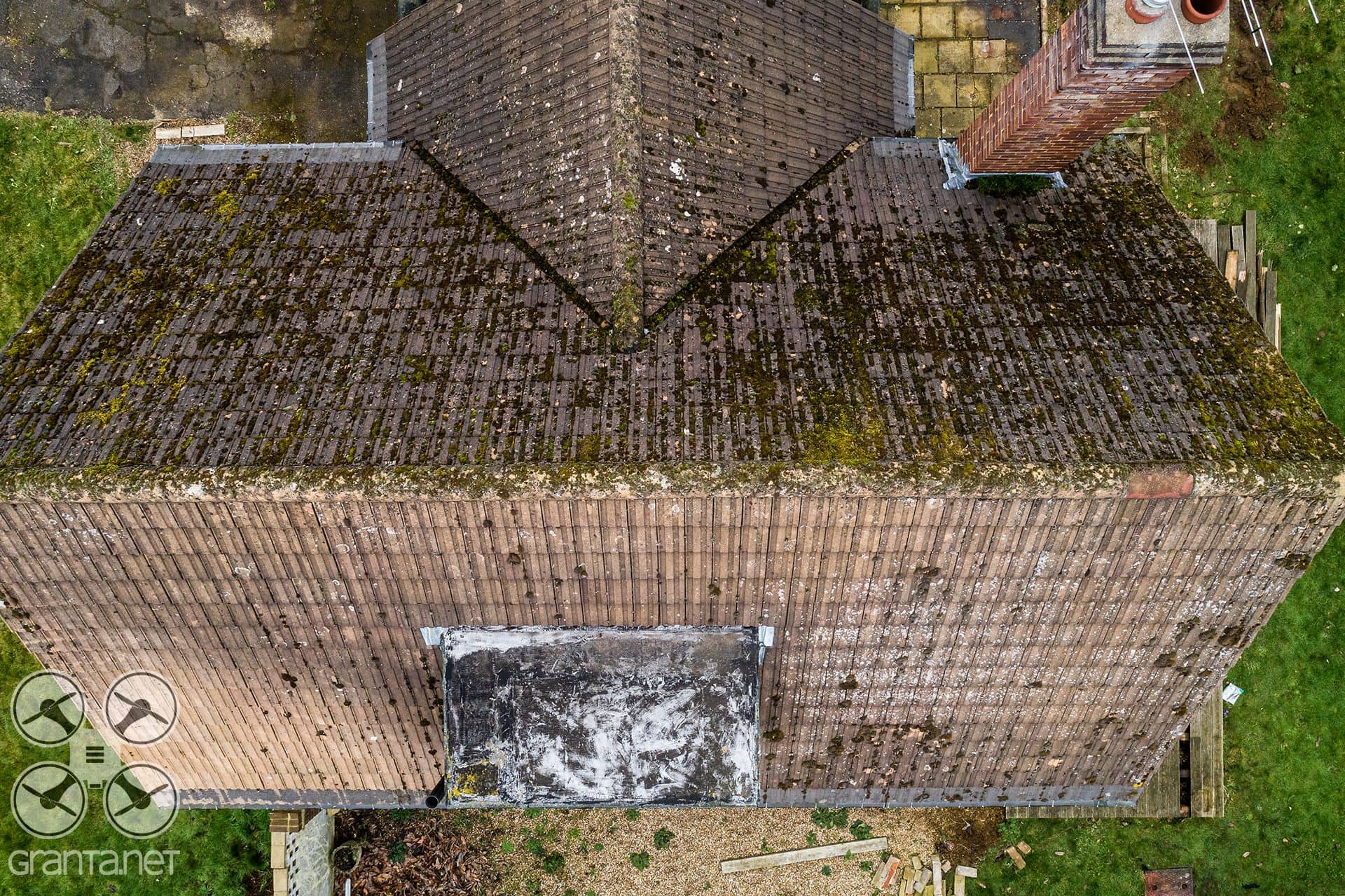 Drone roof inspection image from a house in Buckinghamshire